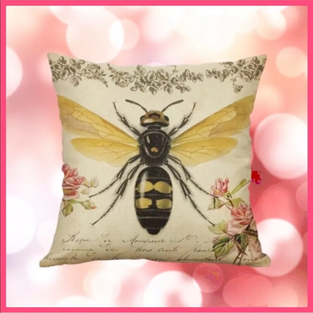 Bee Decorative Linen Pillow Case Cover / No Insert